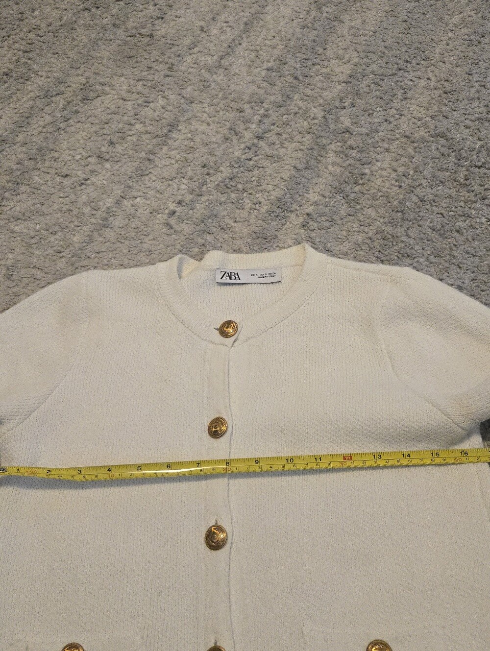 ZARA Cream Knit Cardigan Sweater Gold Crest Buttons Textured Cream Ivory Women's - Picture 5 of 8